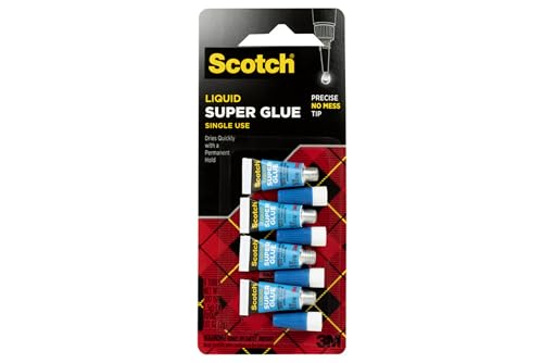 Scotch Super Glue Liquid, 4-Pack of Single-Use...