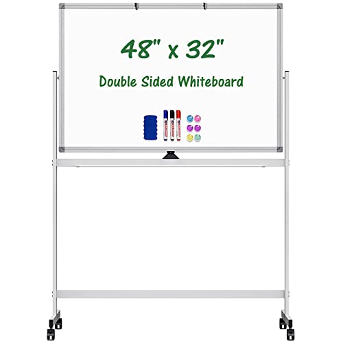 Mobile Whiteboard 48 x 32 Inch Large Rolling White...