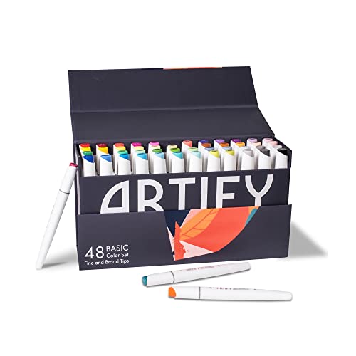 ARTIFY 48 Basic Colors Art Markers, Fine & Broad...