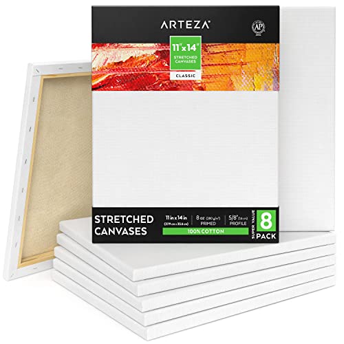 ARTEZA Stretched Canvas, 11 x 14 Inches, Pack of...