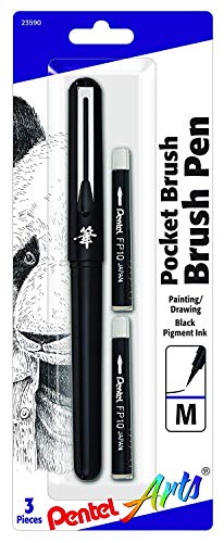 Pentel Arts Pocket Brush Pen, Includes 2 Black Ink...