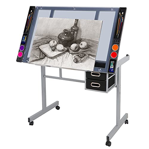 ZENY Drafting Table, 41.2''W x 24''D Glass Top...