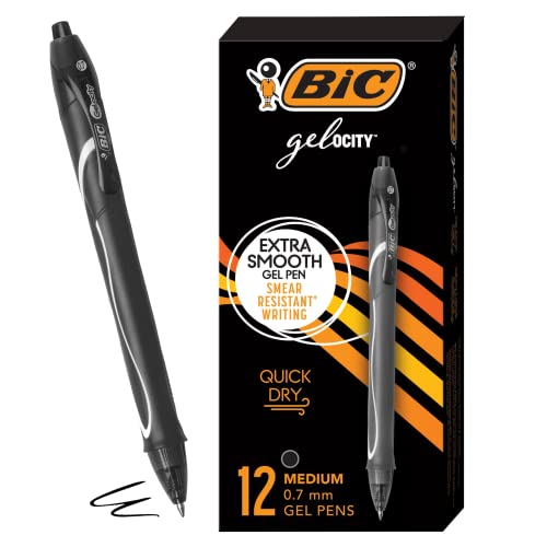 BIC Gelocity Quick Dry Black Gel Pens, Medium...