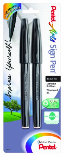 Pentel Arts Sign Pen, Black Ink, 2 Pack (S520BP2A)...