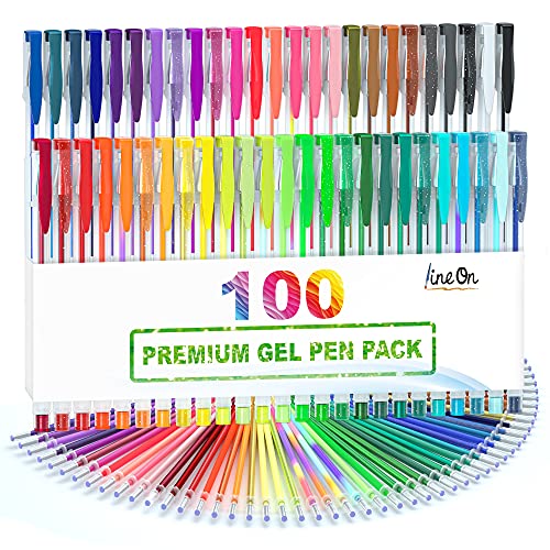 Lineon 100 Pack Gel Pens Set, 50 Colors Gel Pens...