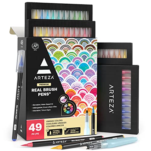 ARTEZA Real Brush Pens, 48 Watercolor Pens,...