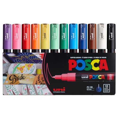 12 Posca Paint Markers, 1M Markers with Extra Fine...