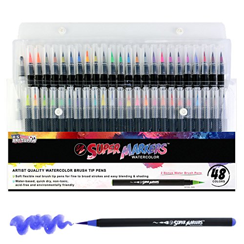 48 Color Super Markers Watercolor Soft Flexible...