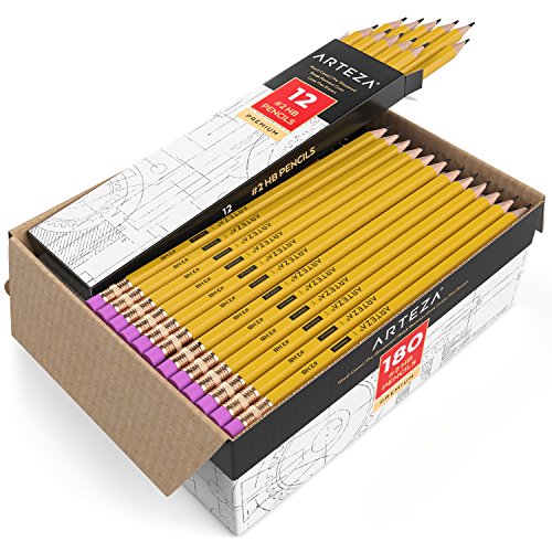 ARTEZA HB Pencils #2, Pack of 180, Wood-Cased...