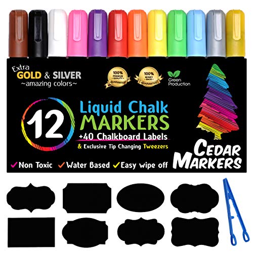 Cedar Markers Liquid Chalk Markers - 12 Pack With...