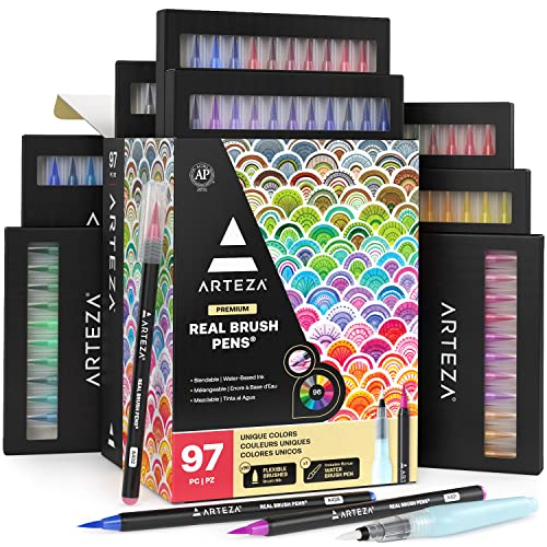 ARTEZA Real Brush Pens, 96 Watercolor Pens,...