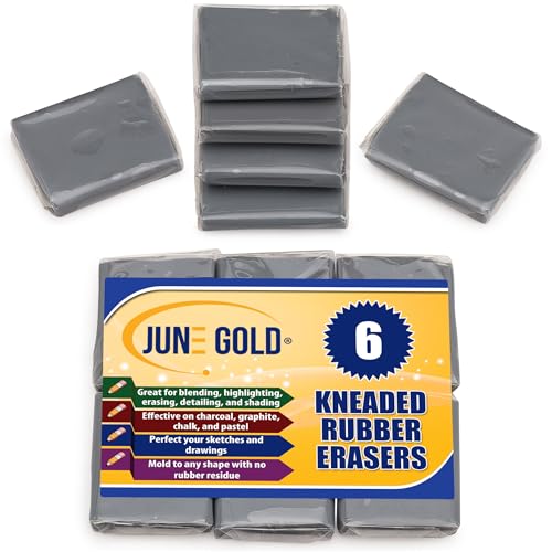 June Gold Kneaded Rubber Erasers, Gray, 6 Pack -...