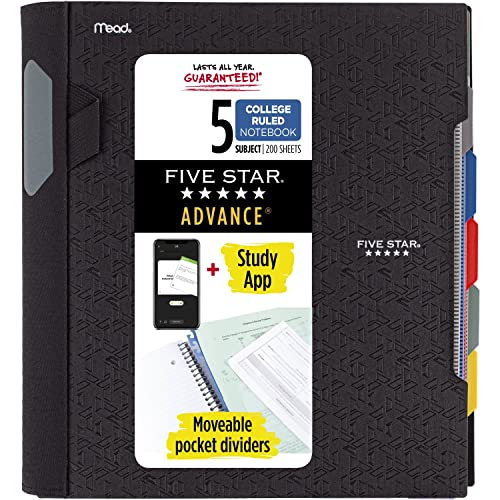 Five Star Spiral Notebook + Study App, 5 Subject,...