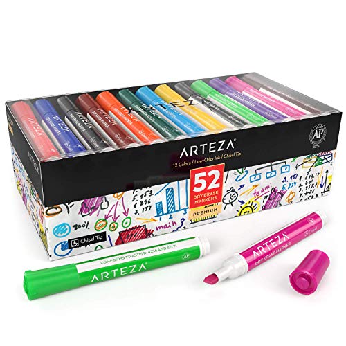 ARTEZA Dry Erase Markers Pack of 52, Chisel Tip,...
