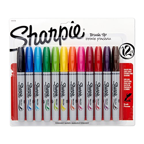SHARPIE Permanent Markers, Brush Tip, Assorted, 12...