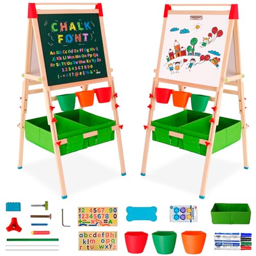 Kids Easel with Paper Roll Double-Sided Whiteboard...