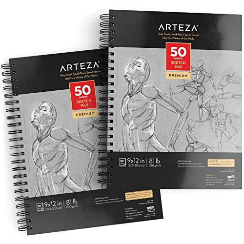 ARTEZA Spiral Sketch Book 9x12 Gray Art Paper...