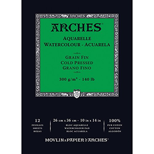 Arches Watercolor Pad 9x12-inch Natural White 100%...