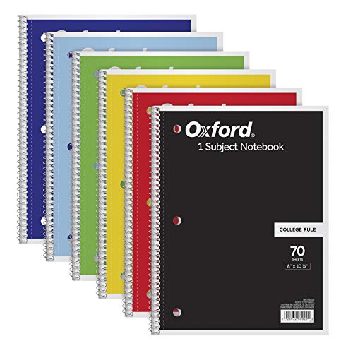 Oxford Spiral Notebook 6 Pack, 1 Subject, College...