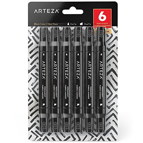 ARTEZA Black Fabric Markers, Set of 6, Permanent...