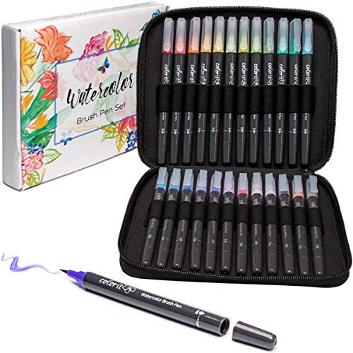 ColorIt Refillable Watercolor Brush Pens Set - 24...