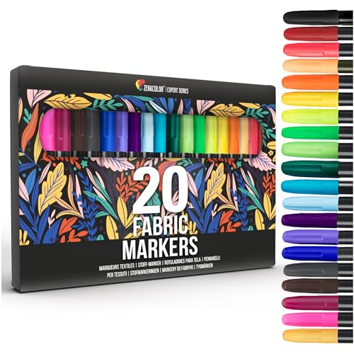 Zenacolor 20 Fabric Markers Pens Set - Indelible...