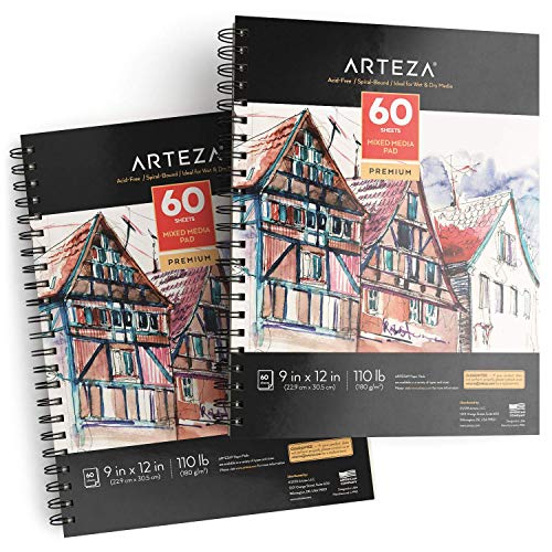ARTEZA Mixed Media Sketchbook, 9 x 12 Inches, Pack...