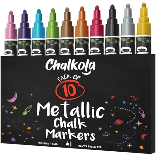 Metallic Chalk Markers (10 Pack) Liquid Chalk Pens...