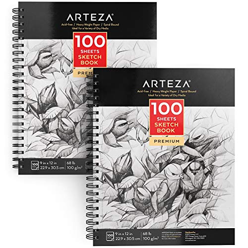 Arteza Sketch Book 2-Pack, 9x12 Inches, 200...