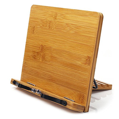 wishacc Bamboo Book Stand, Adjustable Book Holder...