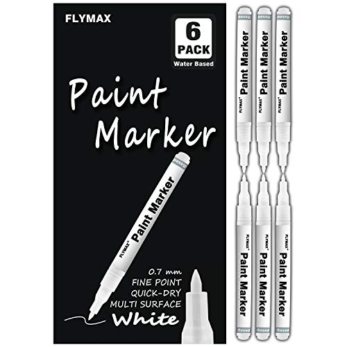 FLYMAX White Paint Pen, 6 Pack 0.7mm Acrylic White...
