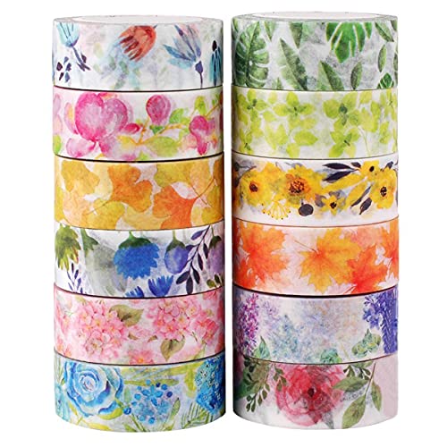 Knaid Floral Washi Tape Set, Assorted 12 Rolls of...
