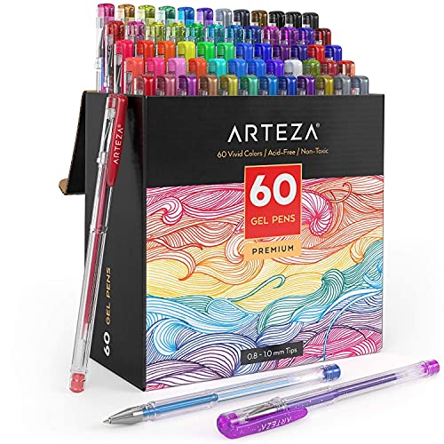 ARTEZA Gel Pens Colored Set of 60, Fine Point Pens...