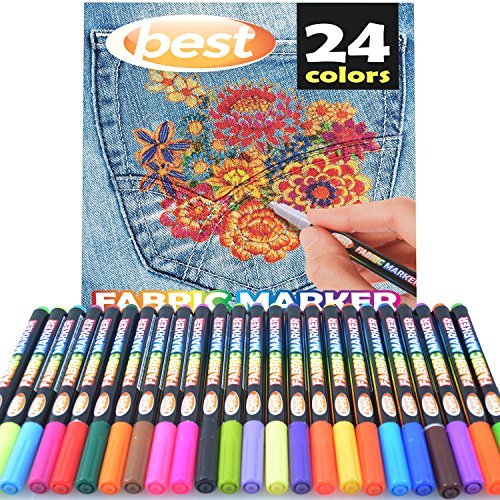 Best Fabric Markers (Pack of 24 Pens) Non-Toxic -...