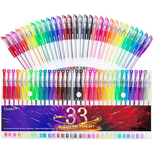 TANMIT Glitter Gel Pens, 33 Colors Neon Glitter...