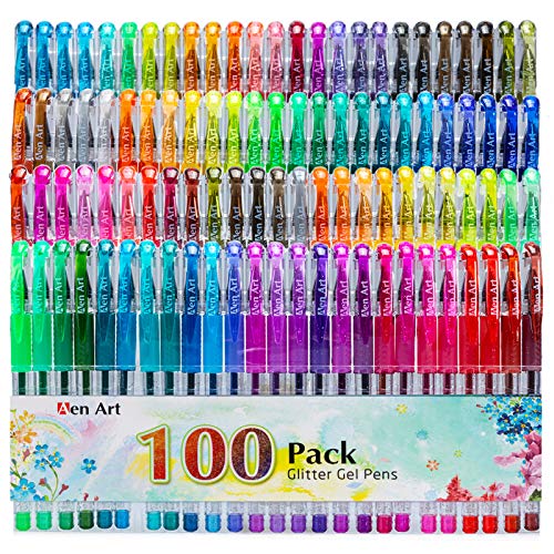 Glitter Gel Pens, 100 Color Glitter Pen Set for...